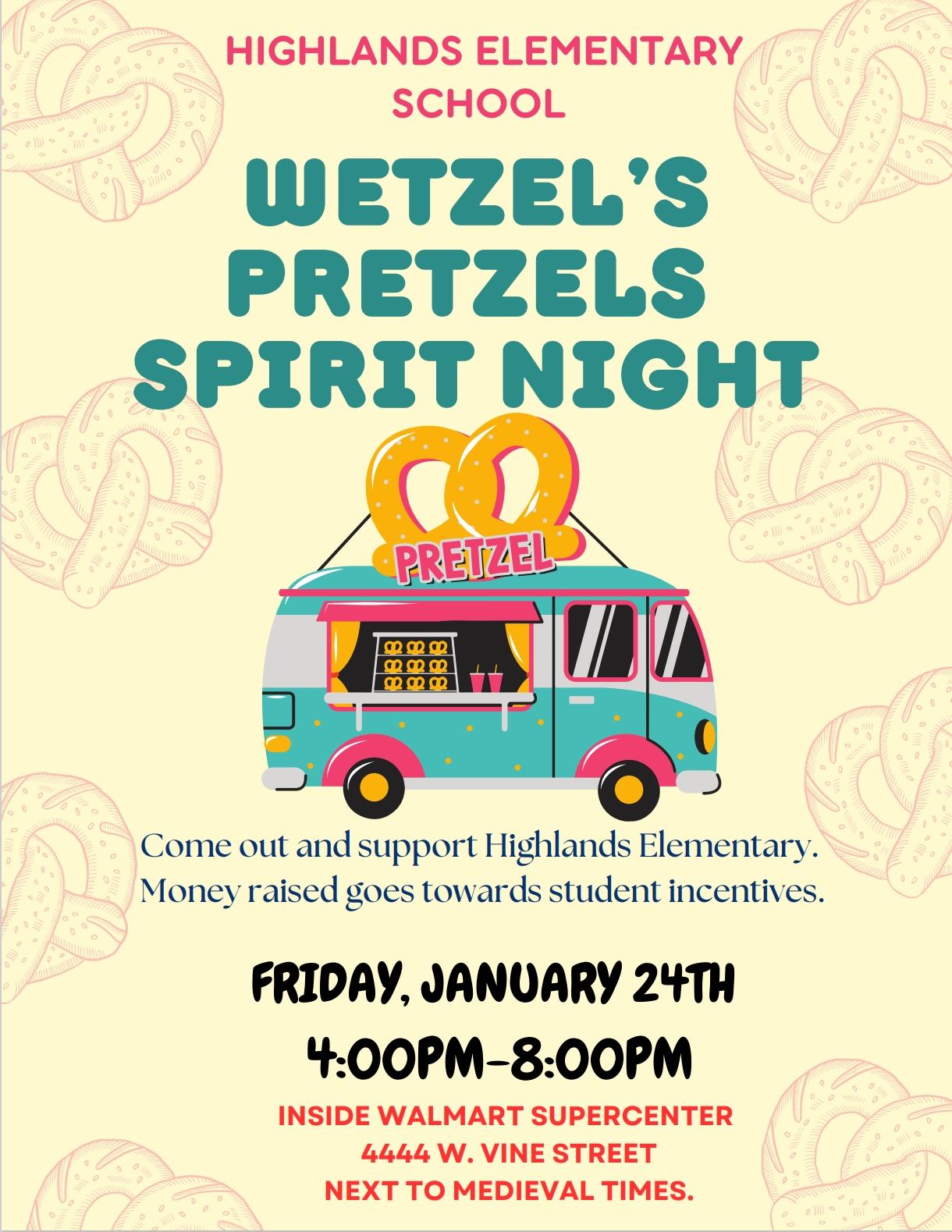  Wetzel's Pretzels Spirit Night, a truck with a pretzel on it