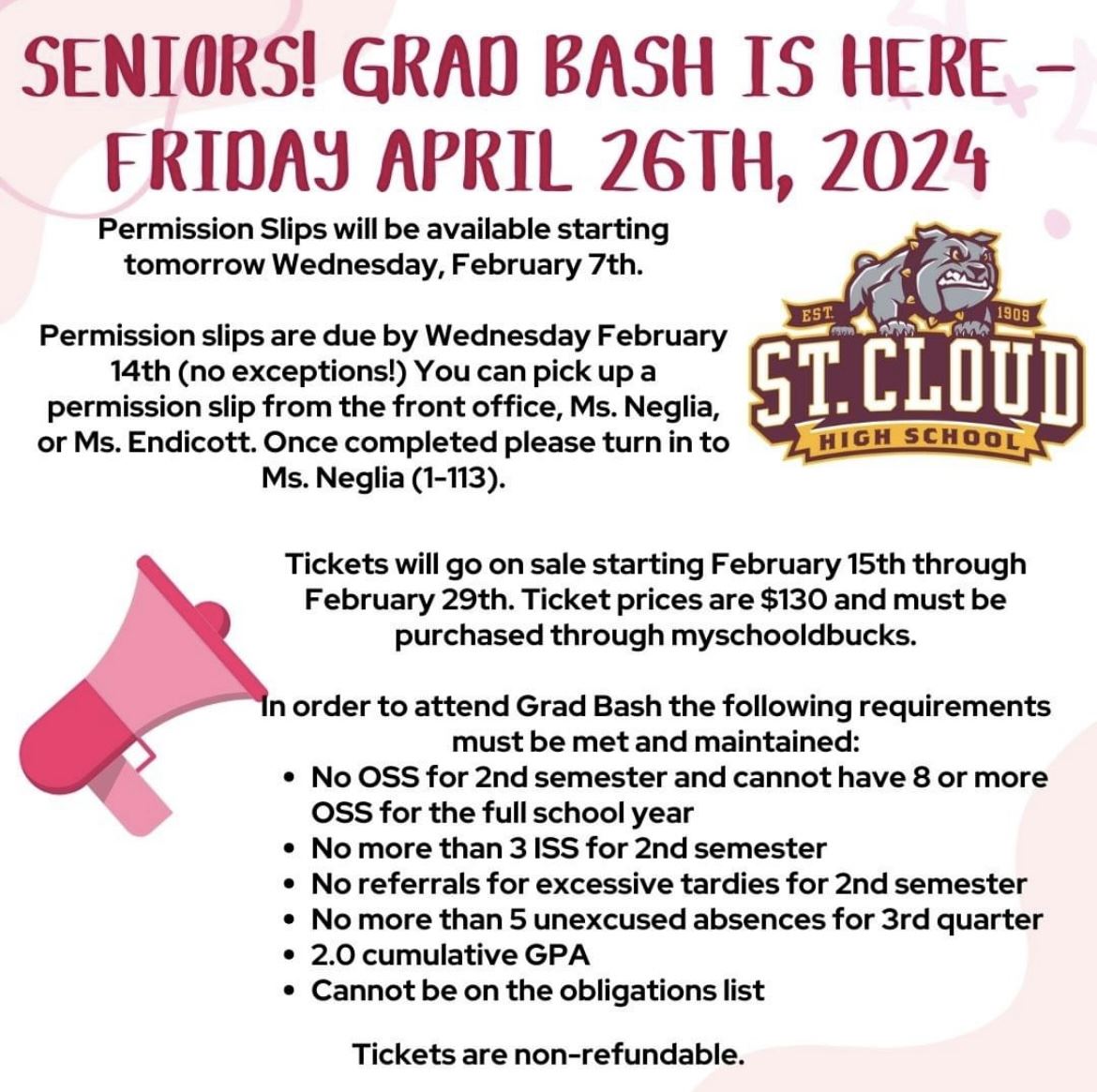 Flyers that says Seniors - Grad Bash is Here