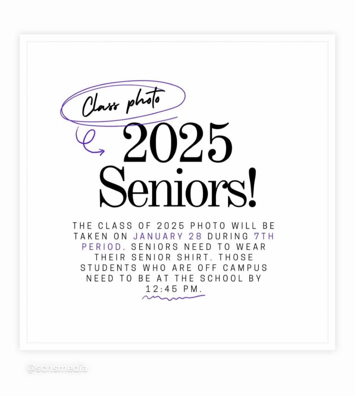  Flyer that says Class photo - 2025 Seniors