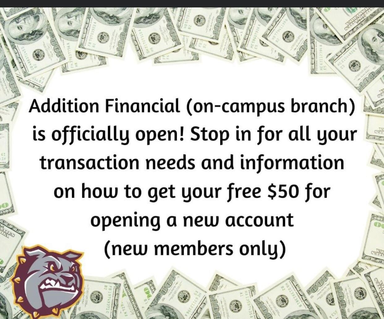  Flyer that says Additional Financial is open