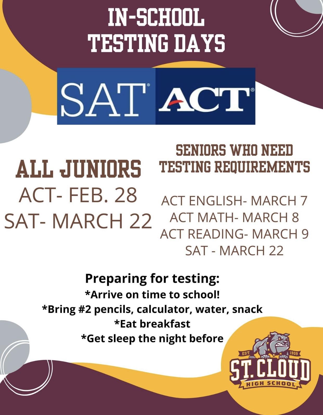  Flyer that says In-School Testing Days