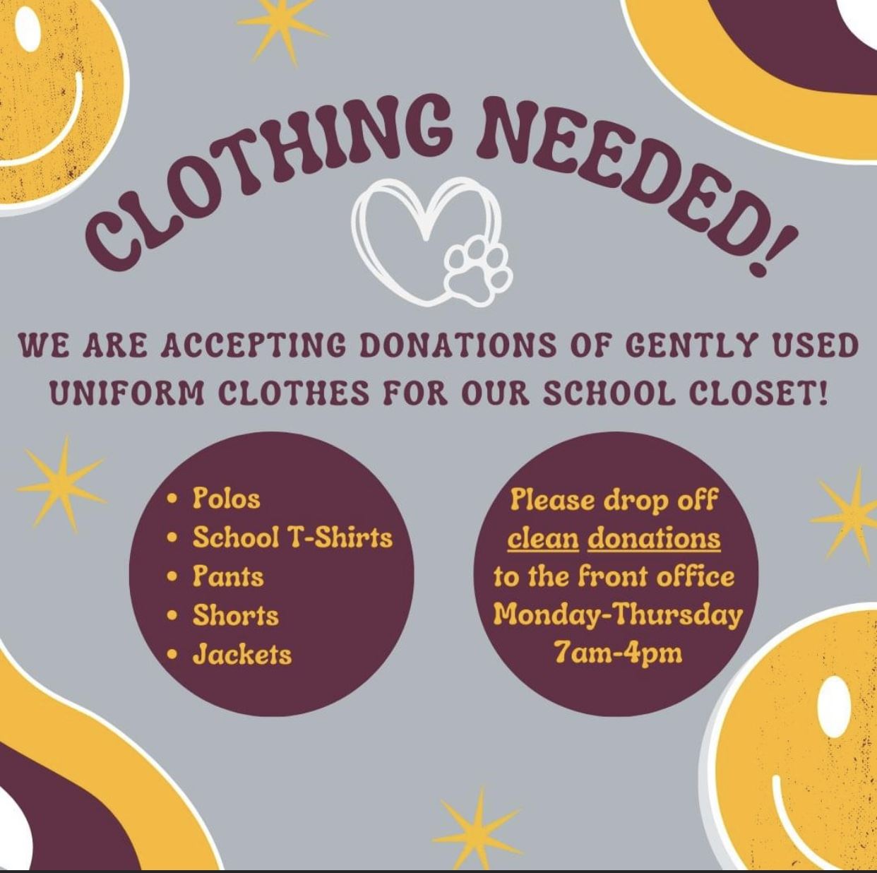  Flyer that says Clothing Needed
