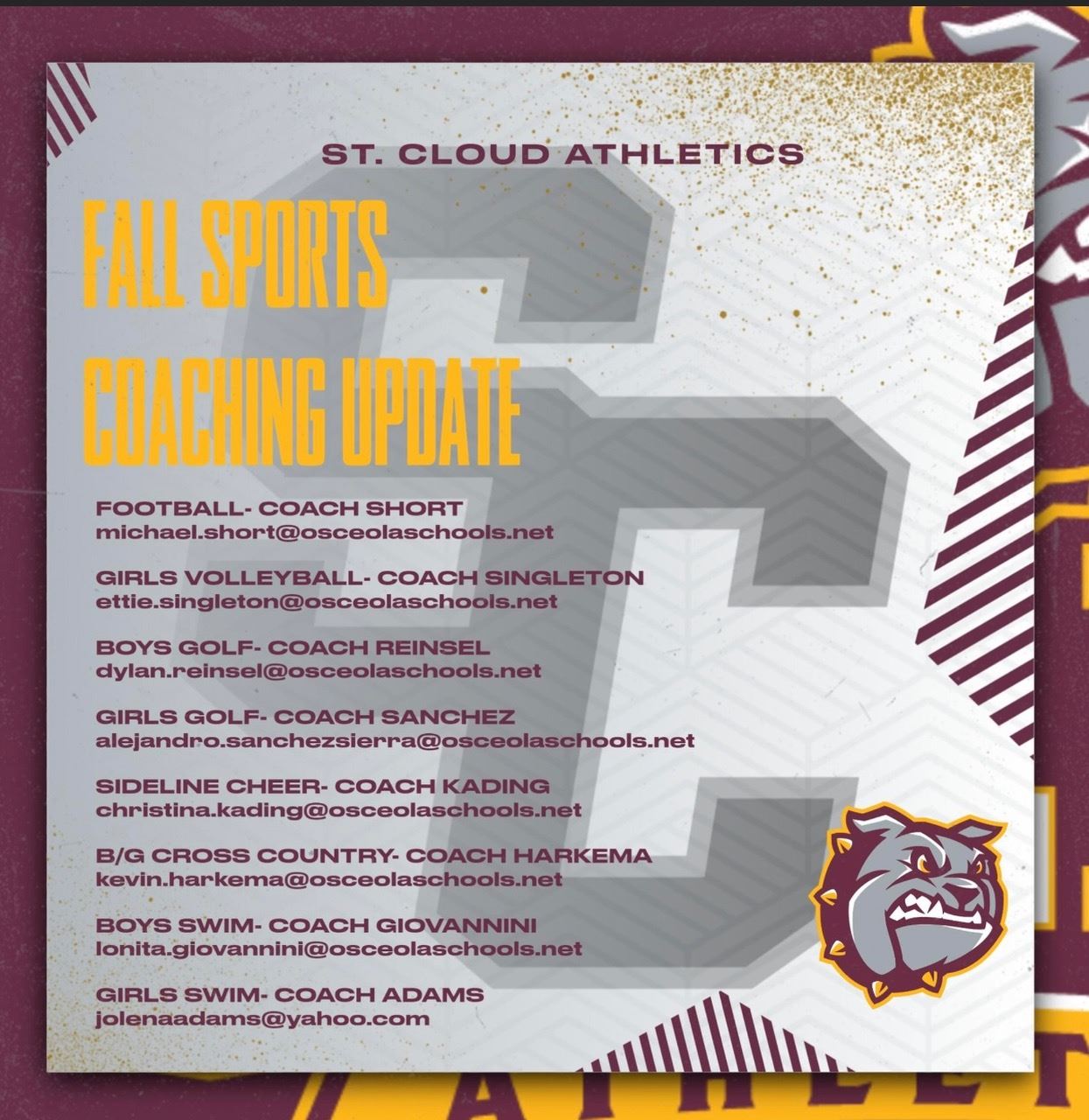  Flyer that says Fall Sports Coaching Updates