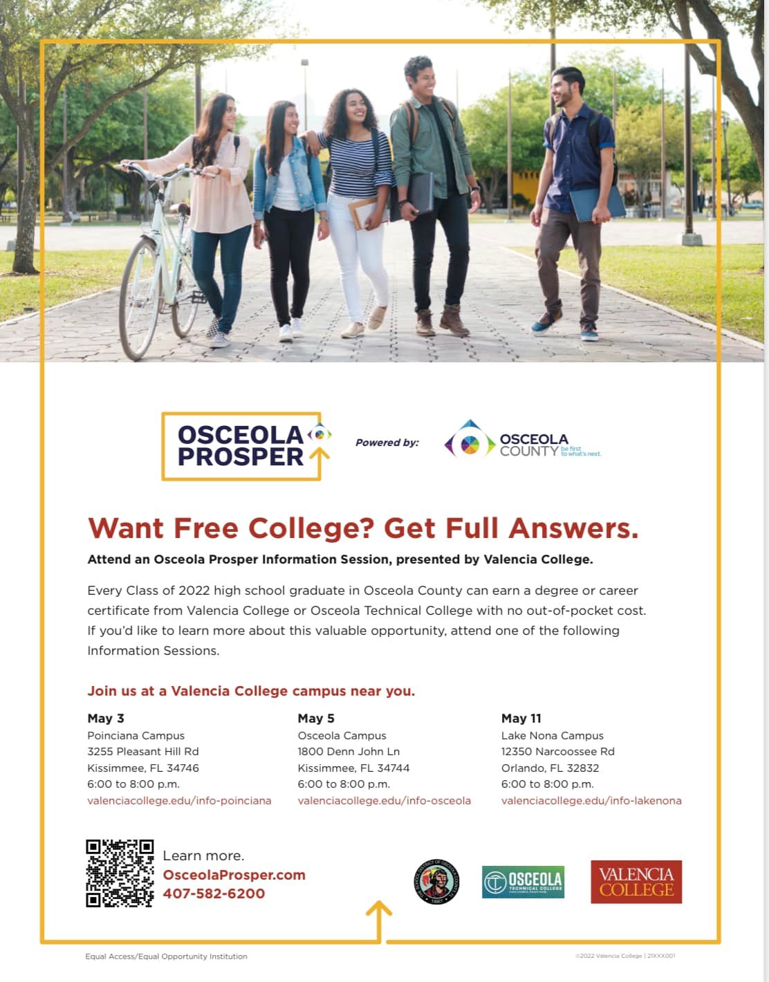  Flyer that says free college for Class of 2022 high school graduates in Osceola County