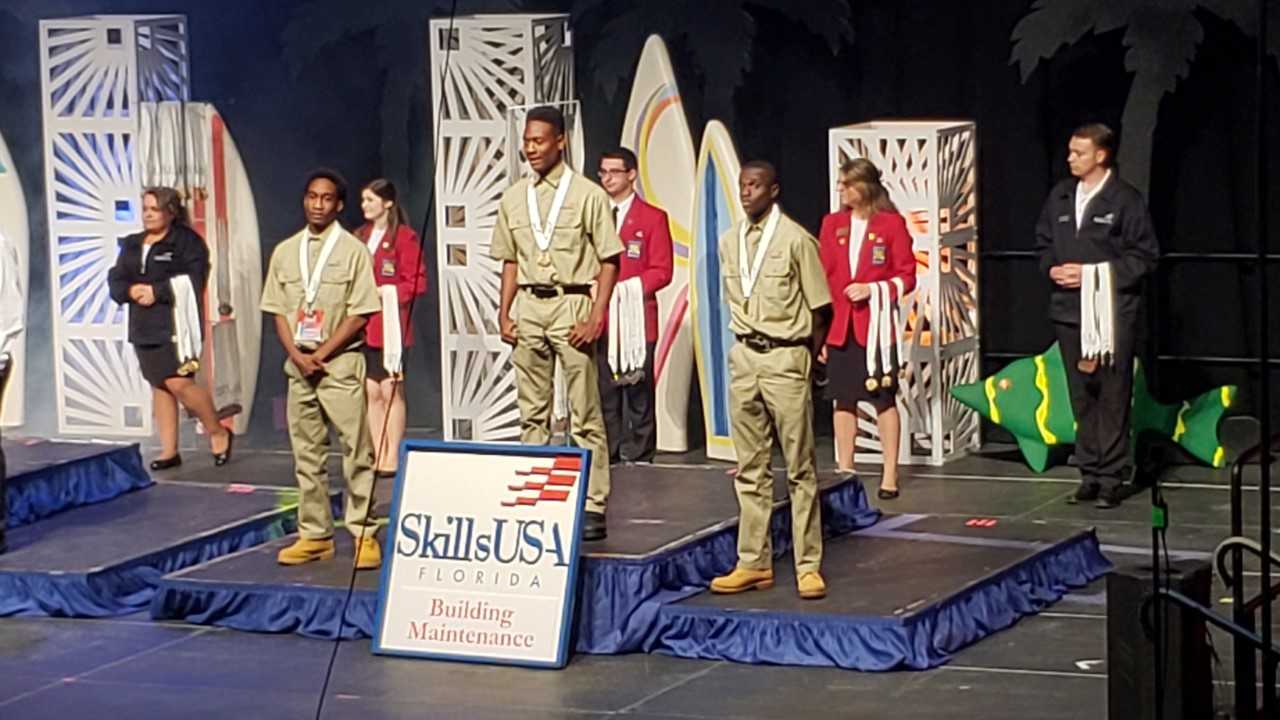 Students receiving awards at the SkillsUSA event